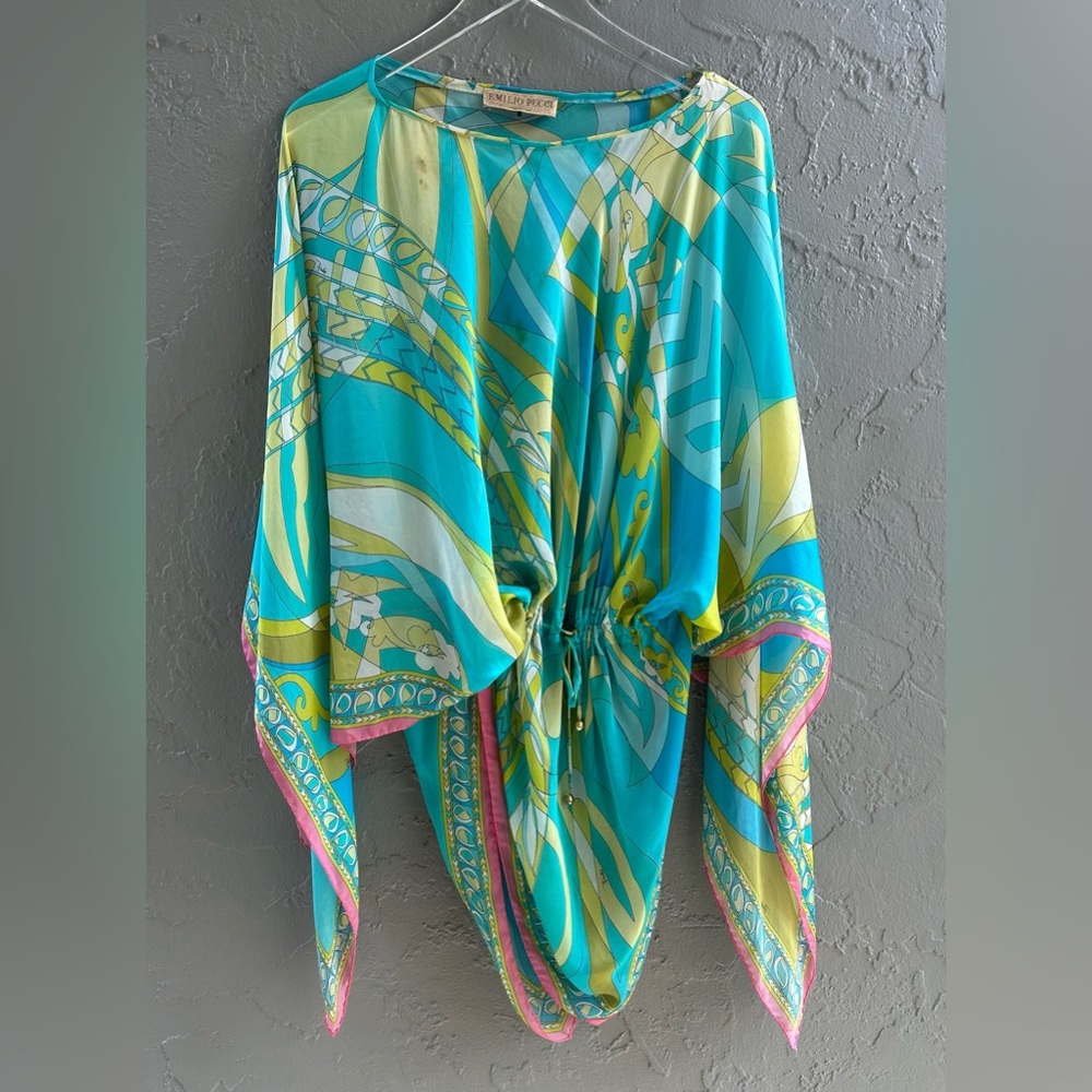 Vintage Silk Pucci Tunic Dress Handkerchief Hem Top Y2K OneSize Mini Sleeves